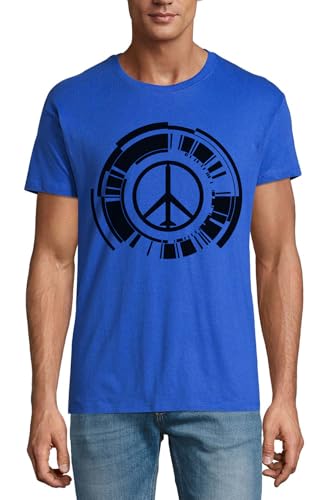 T-shirt col rond en coton bleu roi motif paix finitions premium
