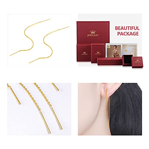 Solid 18K Yellow Gold Threader Earrings For Women Real Gold, Dainty Tiny Chain Dangle Earrings Gift For Girls, Pure Gold With Certificate Fine Bride Jewelry Gift For Wedding Prom Party Birthday Cute Simple #TOP5