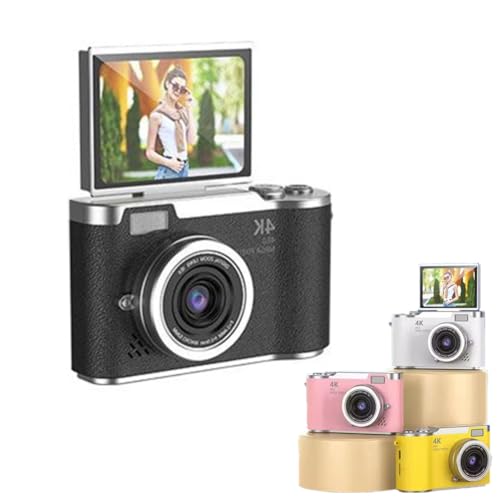 Fotocamera digitale con zoom CCD 4K, fotocamera digitale per fotografia, fotocamera Vlogging 1080P 48MP con schermo flip da 2,4 pollici a 180°, fotocamera pieghevole per studenti, fotocamera compatta