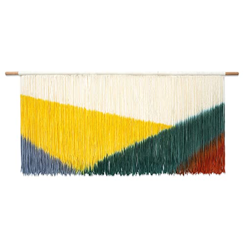 Macrame Colorful Wall Hanging Textured Tapestry Art Decor For Bedroom Living Room Tie Dye Accent Natural Plant Dyes Modern Geometric Handmade Bohemian Dyed Yarn Dowel Home decoration Gift Boho Chic