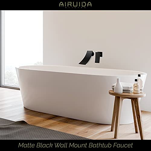 Airuida Matte Black Wall Mount Bathtub Faucet with Waterfall Tub Filler Spout Single Handle Bathroom Mixer Tap Brass Rough-in Valve Included - Thumbnail 4