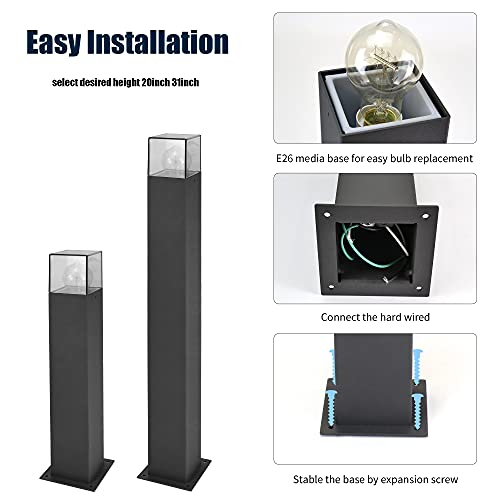 Inowel Bollard Light Outdoor Post Lights Fixture Modern Lawn Lamp E26 Landscape Path Light Ip44 Waterproof Garden Floor Lamp Lantern For Patio Lawn Yard Walkway,Hardwired,19.7In #TOP4
