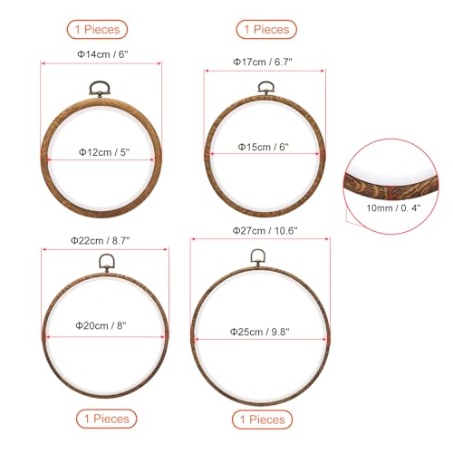 Image of PATIKIL 5, 6, 8, 10inch Embroidery Hoops Set, 4 Pieces Imitated Wood Circle Frame Cross Stitch Hoop Ring for Embroidery Art Craft Sewing Ornaments Hanging Decoration