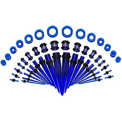 CHARMONLINE 50 Pcs Ear Stretching Kit 14G-00G Acrylic Tapers Plugs Silicone Tunnels Gauges Expander Set Body Piercing Jewelry Cover