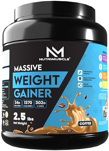 Nutrimuscle Massive Weight Gainer - 2.5 lbs - 1.134 Kgs - Coffee Flavour For Weight & Mass Gain - Contains Complex Carbohydrates