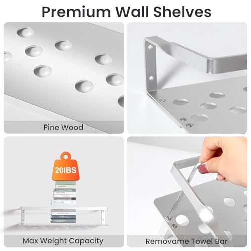 Uten Floating Shelves Space Aluminum Wall Mounted Set of 2, Hanging Wall shelves for Bedroom Kitchen, Bathroom, Living Room - Image 4