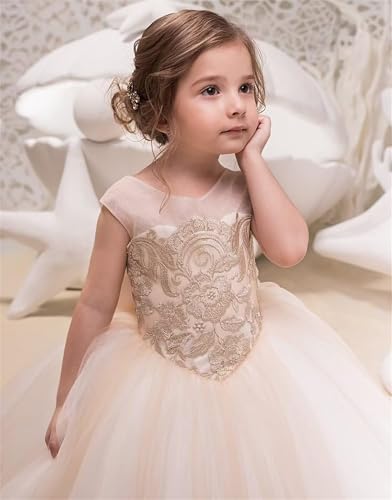 Tulle Flower Girl Dresses Long Puffy Layered Formal Ball Gown with Bow Princess Embroidery First Communion Dress4