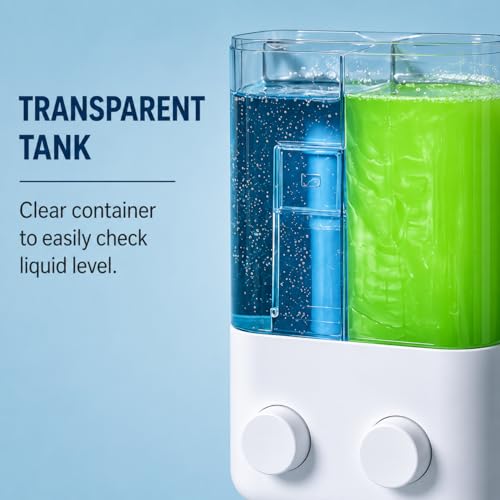Image of b2 Wall Mounted Double Soap Dispenser, Refillable Dual Chamber Shampoo & Hand Wash Holder, Push Button Liquid Soap Dispenser for Bathroom, Hotel & Gym (Modal - 4)