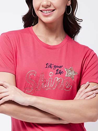 Image of Modeve Women Printed Cotton Blend Half Sleeve Round Neck T-Shirt for Summer