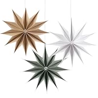 Lot De 5 Étoiles De Noël En Papier Pliantes - 9 Pointes, Diamètre 12 Pouces, Suspendues - Décoration Fenêtre, Sapin, Maison