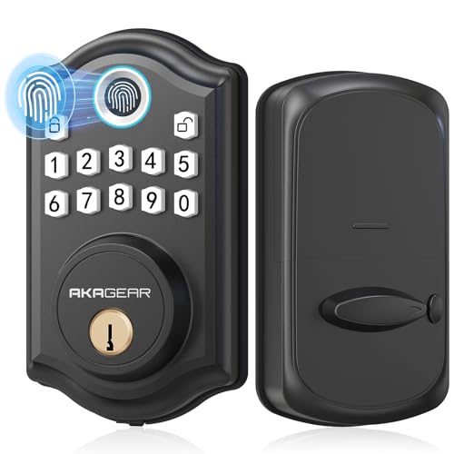Image of AkaGear Keyless Entry Door Lock with Fingerprint - Door Locks with 2 Keys, Electronic Keypad Deadbolt, Smart Door Locks, Smart Locks for Front Door, Auto-Lock & One Touch Locking - Matte Black