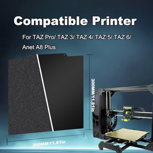 Image of 300x300mm Black Build Plate for TAZ Pro /TAZ 3 /TAZ 4 /TAZ 5 /TAZ 6 /Anet A8 Plus, Double Sided Textured PEI+Smooth PEI Flexible Spring Steel Platform Heated Printing Bed for LulzBot /Anet Printer