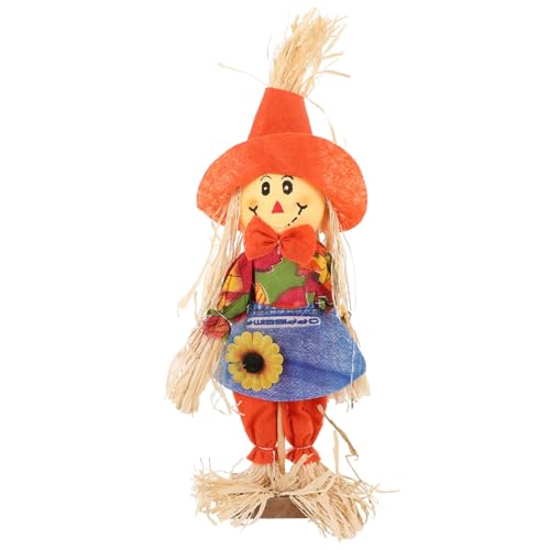 Yardwe Halloween Scarecrow Decoration - 28cm Fall Harvest Scarecrow Thanksgiving Fall Harvest Standing Decors for Autumn Halloween Garden Yard Decoration(Girl)