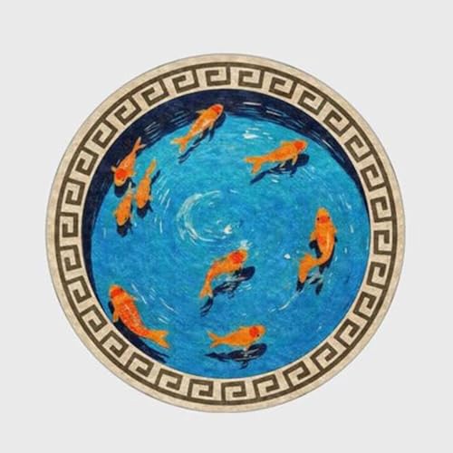 Tapete redondo estilo oriental peces 3.3 pies lavado y antideslizante miniatura 2