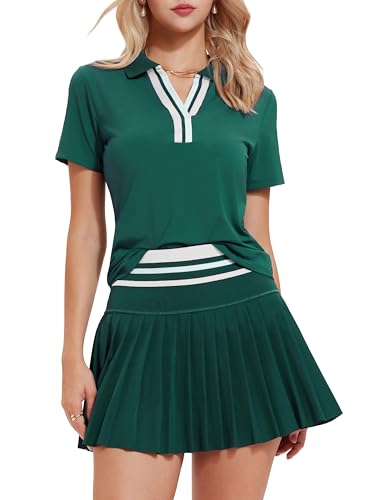 Tennis Skirt Set for Women Color Block V Neck Golf
