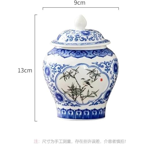 Bocal à gingembre céramique bleu et blanc vert pot déco 9x13 cm - 3