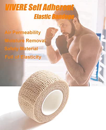 12 Pack Self Adherent Bandage Wrap, 1 Inch 5 Yards Athletic Elastic Non Woven Cohesive Flex Tape, For Stretch, Sport, First Aid Medical, Wrist, Ankle Sprains, Swelling And Vet Wrap Supplies (Beige)1 #TOP26