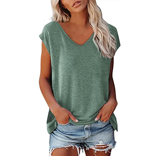 QIUhhpuy Shirt Damen Sommer Bluse Damen Elegant Kurzarm ärmellose T-Shirt Tops Shirt Oberteile Frauen Kleidung Frau Sommer Shirts Top Damen V-Ausschnitte Tshirt Casual Rundhals Teenager Mädchen