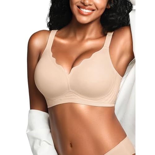 Wireless Jelly Bras for Women No Underwire with Support - S-2XL Seamless Bralettes Everyday Comfort Tshirt Padded Bra Skin Medium
