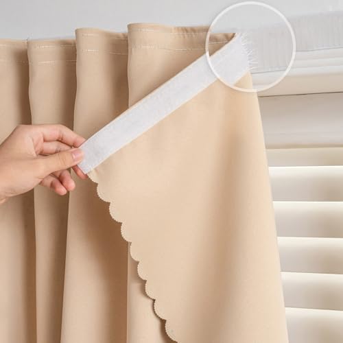 GONNRLY Self Adhesive Curtains - No Drilling No Rod Easy to Install Blackout Curtains for Window Blinds Bedroom(Beige 35 * 59in-1P)