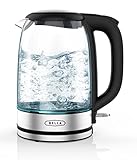 bella Electric Kettle and Water Boiler, 1.7L - Cordless Clear Glass LED Color Changing Portable Tea Pot with Auto Shut Off & Boil Dry Protection, Black