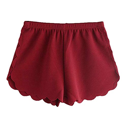 Shakumy Women Solid Elastic Waist Scalloped Casual Fitted Shorts Summer Beach Shorts Workout Athletic Yoga Shorts Hot Pants