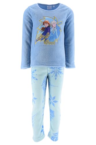 Disney La Reine des Neiges Pyjama pour Filles, Velours 2 Pièces T-Shirt et Pantalon Long pour Filles, Pyjama en Polaire Douce, Taille 8 Ans | Bleu