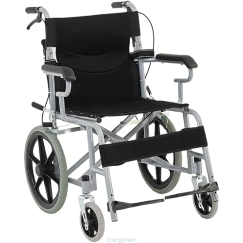 EnergyDeer小型折りたたみ式軽量携帯型高齢者用車椅子・障害者用手押し車・旅行用移動車透気性 介護用品 高耐荷重 (ブラック,16寸)