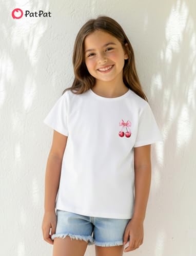 Image of PATPAT Girls Crewneck Short Sleeve Graphic Tees Animal Print Shirts Cute Summer Outfits 5-12 Years