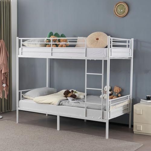 Karl home Twin Over Twin Bunk Bed Bunk Beds for adults Kids Bunk Bed Single Bunk Bed with Ladder and Guard Rails Heavy Duty Metal BunkBeds for Teens Adults - No Box Spring Needed White