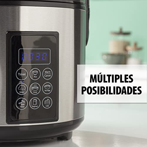 Tristar Arrocera Y Vaporera XL (2,2 L), Función Mantener Caliente 24 H, 7 Programas, Panel Digital, Temporizador, Para 8–10 Personas, Libre De BPA, Incl. Accesorios, Plata, RK-6138 - imagen 5