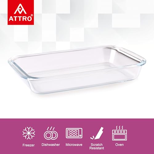 Image of ATTRO Glassox Borosilicate Rectangle Glass Baking Dish Micorwave Oven Safe Freezer Safe Baking Tray Serving Dish Bakeware- 2200ml