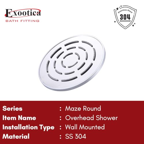 Image of Stainless Steel 304 Shower Head | 1Pc, 8 x 8In Size, Silver | Heavy Metal, Ultra Slim Round Luxury Bathroom Overhead Shower - Maze