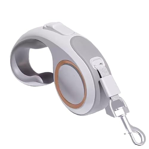 WEZANHI 伸縮式犬用リード、ロング、自動巻き、テディベア用、屋外用、LEDライトリング付き、長さ3m/5m、ホワイト、ブルー、グレー、パープル