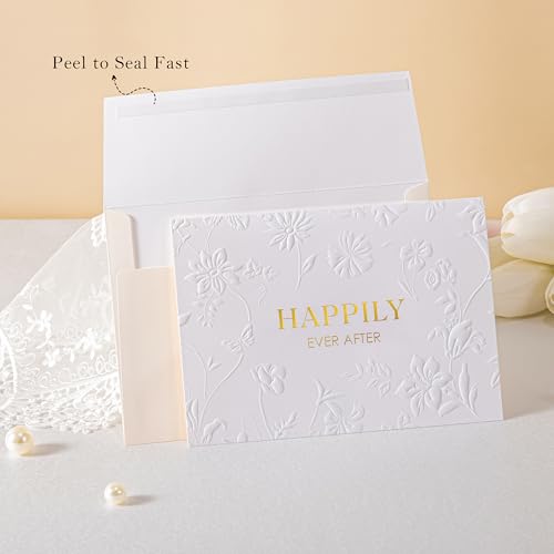 Crisky 13" Embossed Wedding Gift Bag with Pearl Handles, Large Bridal Shower Gift Bag with Greeting Card Tissue Paper Envelopes (Happily Ever After) for Bride, Women, Friends Engagement Party - Image 4