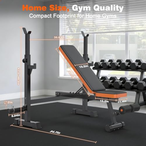 Image of Adjustable Weight Bench with Squat Rack, 770lbs Heavy Duty Olympic Bench Press for Home Gym, Multi-Function Flat Incline Workout Bench Family Strength Training with Removable Foot Catch