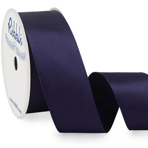 Ribbli Navy Double Faced Satin Wired Ribbon 1.5 Inch Navy Christmas Ribbon for Gift Wrapping Wreaths Garland Tree Decoration Crafts Home Decor-Continous 10 Yards