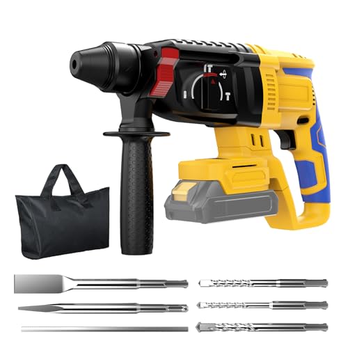 SDS Cordless Rotary Hammer Drill Compatible with Dewalt 20V Battery(NO Battery) Brushless Motor, Safety Clutch, 4 Functions with 5 Drills and Carrying Bag for Concrete/Masonry/Wood/Metal