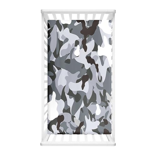 Odot Sábana Bajera Cuna, Estilo Camuflaje Sábana Bajera Ajustable Carrito Sabanas Minicuna Microfibra Suave Funda Colchón para Cochecito Carro Capazo, Niña y Niño (Gris 1,70x140cm)