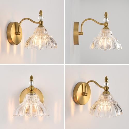 Image of Vintage Wall Sconce Set of 2, Matte Brass Finish Bathroom Wall Sconce, Modern Wall Mount Lamp Light, Indoor Hardwired Vanity Wall Lighting for Bedroom Living Room Hallway