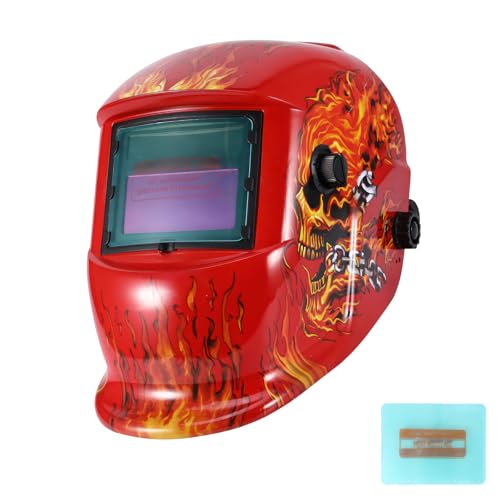 Welding Mask Auto Darkening, Solar Welding Mask for Eye Face Protection, Adjustable Lightweight and Comfortable Welding Helmet with Shade Range 9-13, for TIG, MIG, Arc Weld Grinding（Red Flame）