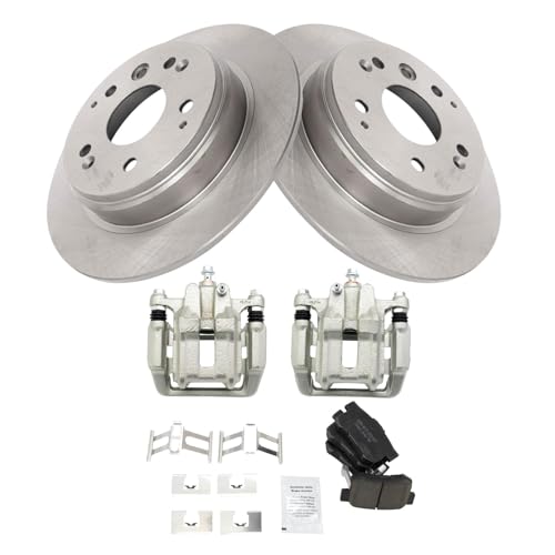 Image of TRQ Rear Brake Pad and Rotor Set Ceramic Solid Rotors Calipers