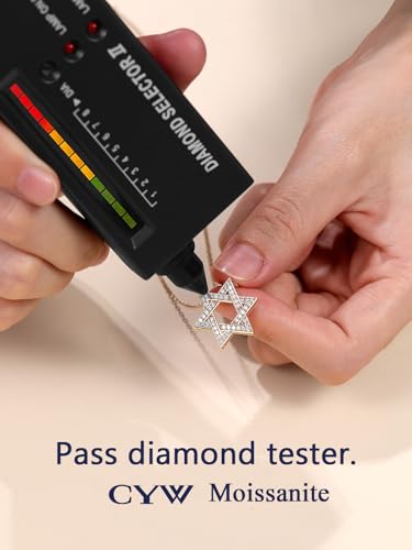 CYW Moissanite Jewish Star of David Pendant Necklace for Women, Emerald Sapphire Ruby Tree of Life, Really Authentic Solid 925 Sterling Silver, 16"/18"/20" Adjustable, Israel Necklace3