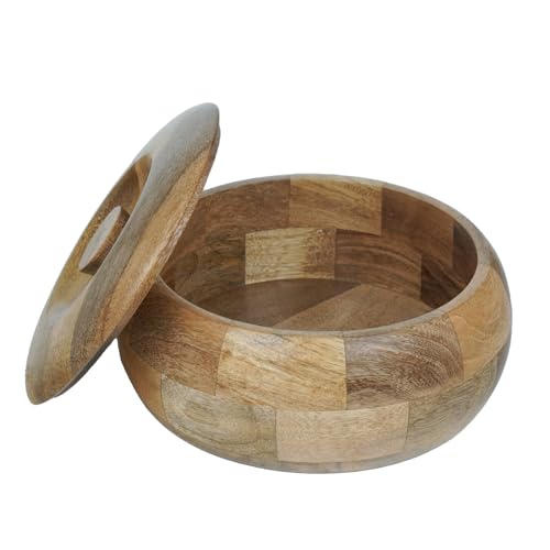 Image of Sanjeev Kapoor By OGGN Mango Wood 9 x 9 x 4 Inch, Casserole for Roti Hot Case | Wooden Roti Box | Hot Case Casserole | Big Chapati Storage Box for Home & Kitchen - Premium Wood Elegant Design