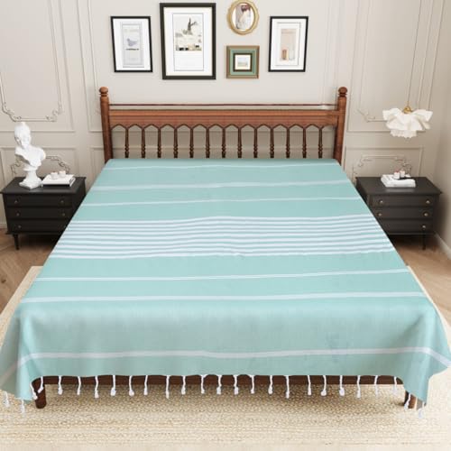 Image of Handmade Double Bedsheet 210 TC | Without Pillow Cover | Handloom Cotton Bedsheets | Double Bedsheet for Summer (Size 90X100 Inches, 7.5 x 8.3 Feet (Sea Green Light, Double Bed)