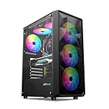 Ant Value Tempered_Glass VM41 Mid-Tower Computer Case/Gaming Cabinet - Black | Support ATX, M-ATX, ITX | Pre-Installed 3 Front & 1 Rear Rainbow Fans
