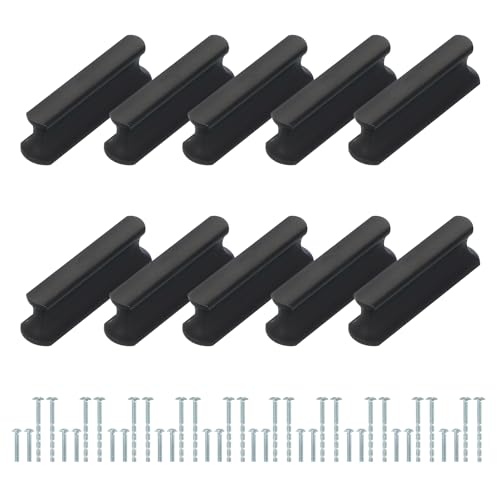 PATIKIL Door Handles 1.26 Inch (32mm) Hole Center, 10 Pack Brushed Pulls Kitchen Drawer Hardware for Cupboard Drawer Pulls Black