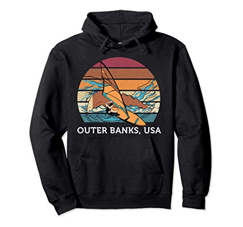 Windsurf Vintage Sunset Beach Surf In Outer Banks USA Felpa con Cappuccio