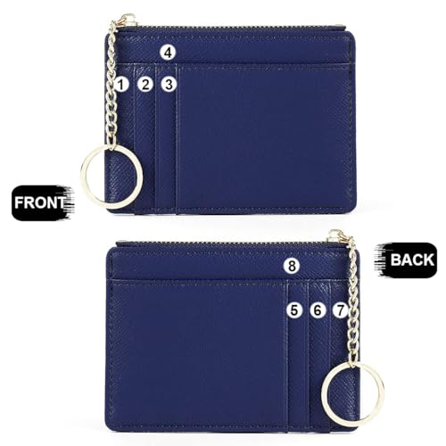 Image of Valentoria Slim RFID Blocking Card Holder Small Pocket Wallet Keychian Zipper Coin Purse Mini Cash & Coin & Cards Case for Women Men, Royalblue, s, Slim Rfid Blocking Card Holder Small Pocket Wallet