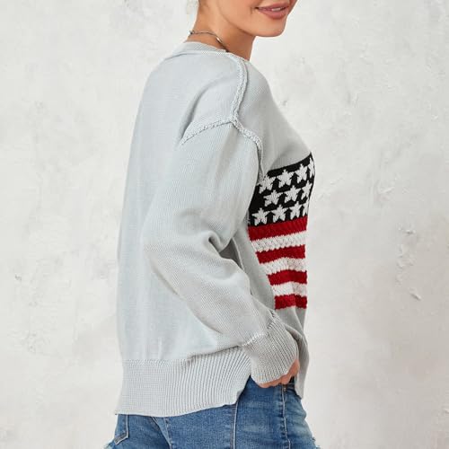 American Flag Sweater for Women Long Sleeve Hollow Out Knit Pullover Casual Loose 4th of July Jumper Tops3